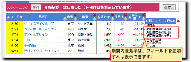 期間内騰落率の表示